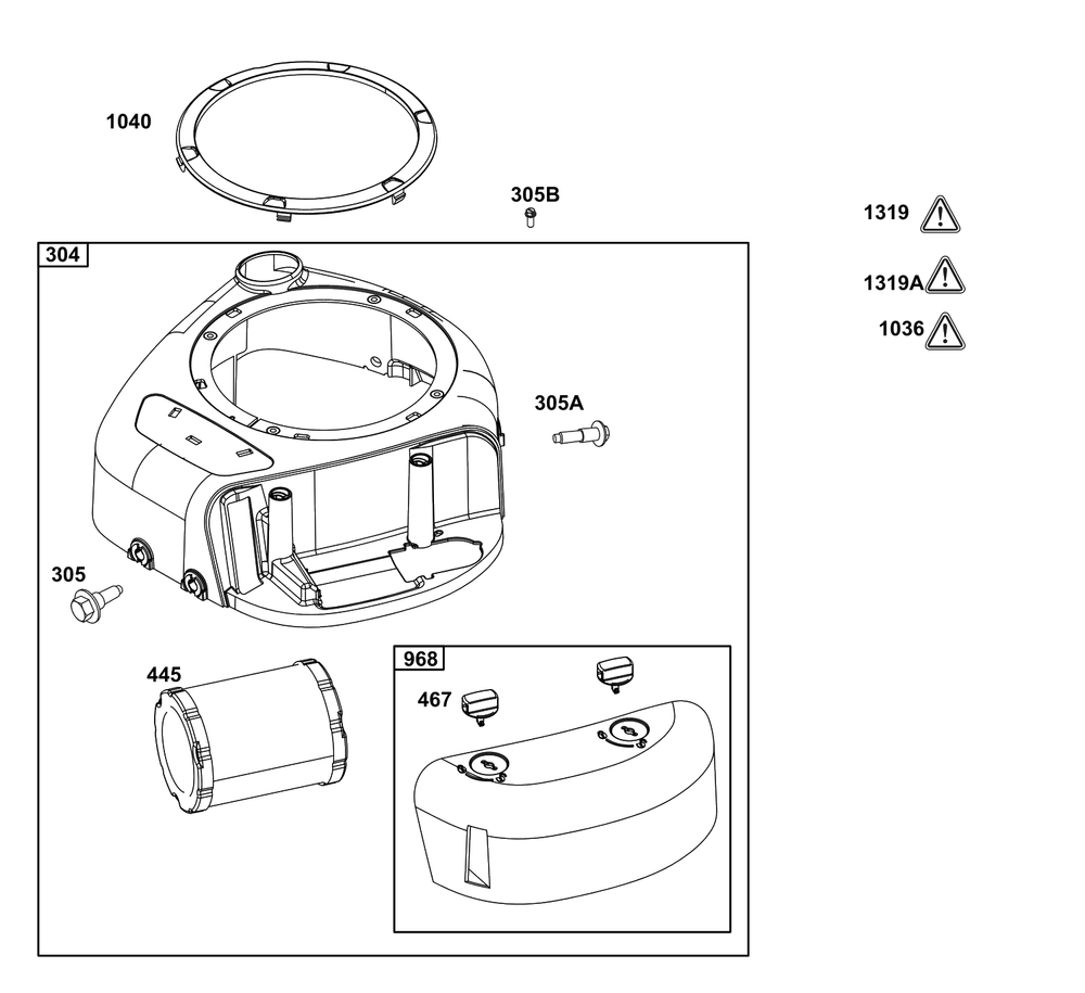 Blower Housing Group Diagram and Parts List for 21R507-0014-H5  Briggs and Stratton Engine